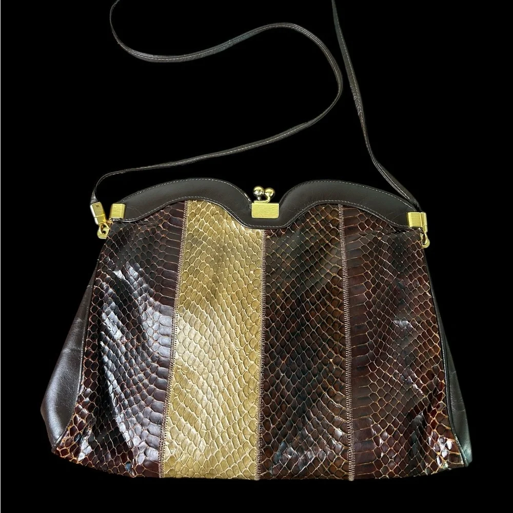 Vintage Coret Made in Canada Multicolour Snakeskin Embossed Bag - Picture 1 of 8
